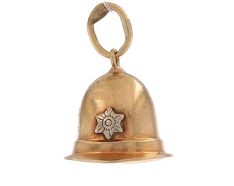 Yellow Gold Vintage English Custodian Helmet Charm 9k Bobby Police Hat Constable