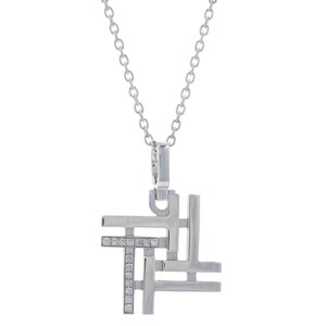Sterling Diamond Intersecting Lines Necklace 925 .15ctw Textile Weave Adjustable