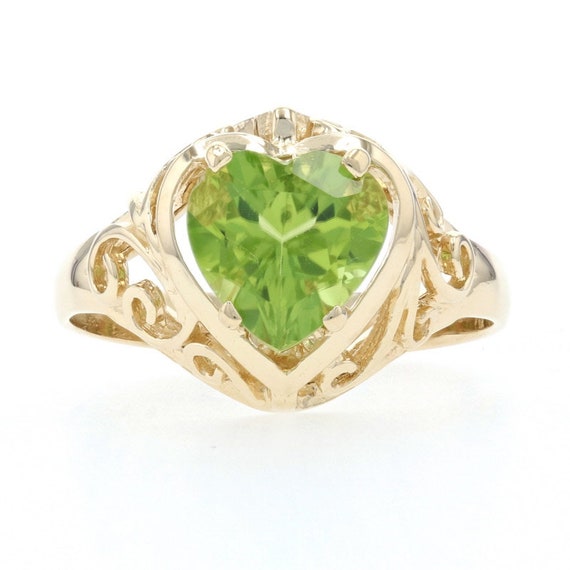 Yellow Gold Peridot Heart Solitaire Ring - 14k Hea