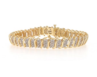 Yellow Gold Diamond Link Bracelet 7" - 10k Round Brilliant 3.80ctw Tennis