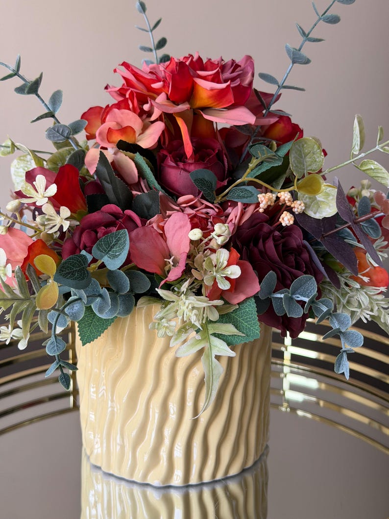 Beautiful Artificial Flower Arrangement in a Bevelled Pot - Etsy UK