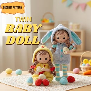Crochet Twin Baby Doll Pattern | Cute Amigurumi Sister Set | Soft Crochet Dolls for Nursery and Home Decor