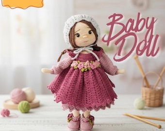 Padrão de crochê para boneca bebê, tutorial em PDF de brinquedo amigurumi feito à mão para menina, boneca de tricô fofa para iniciantes - ideia de presente