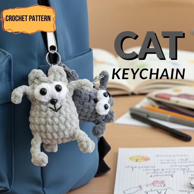 Cat Keychain Amigurumi Pattern | Crochet Animal Keyring Tutorial PDF ...
