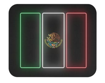 Mexiko Flagge Maus Pad | Neon Glieder Design | Mexikanische Pride Schreibtischmatte 23x25 cm