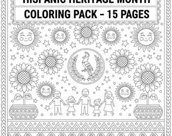 Hispanic Heritage Month Coloring Pages | 15 Printable Sheets PDF | Kids Classroom Activities, Educational Worksheets, Adults Cultural Art