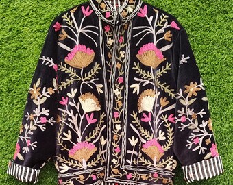 Handmade Velvet Suzani Embroidery Jacket: Women's Winter Coat