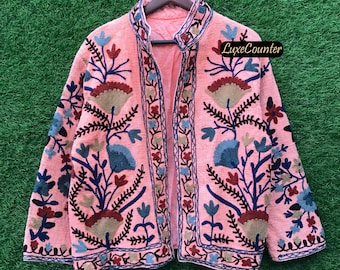 Handmade Cotton TNT Suzani Jacket, Embroidered Boho Coat