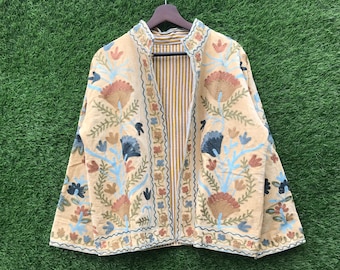 Embroidered Velvet Suzani Jacket: Handmade Boho Hippie Coat