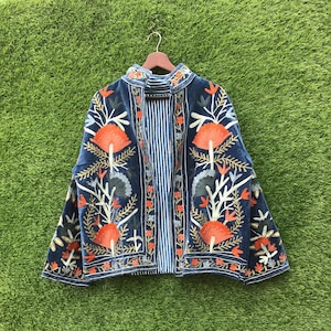 Floral Embroidered Velvet Suzani Jacket: Boho Short Coat