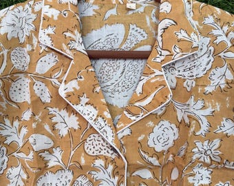 Handmade Indian Cotton Pajama Set, Floral Block Print