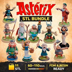 Mega Pack Astérix / Asterix – STL coleccionable 3D estilo Retro Infinity (90mm) | vinyl collectible – 11 figuras con base