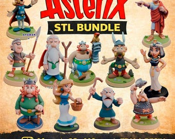 Mega Pack Astérix / Asterix – STL coleccionable 3D estilo Retro Infinity (90mm) | vinyl collectible – 11 figuras con base