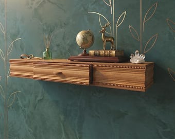 Solider schwebender Konsolentisch aus Nussbaum | Minimalistisches Eingangsregal, moderne Schubladenkommode