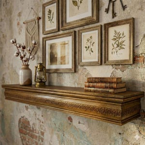 Halverwege de eeuw planken |  Houten boekenplank, afgeronde gecanneleerde plank | Moderne zwevende plank |