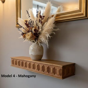 Wooden Floating Shelf – Solid Wood Wall Shelf with Greek Key Carved Detail, Rustic Farmhouse Floating Storage, Decorative Wall Mounted Shelf image 6