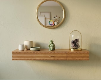 Solid Wood Fluted Floating Console Table | Mid Century Modern Entryway Furniture