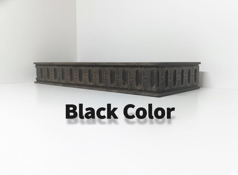 Wooden Floating Shelf – Solid Wood Wall Shelf with Greek Key Carved Detail, Rustic Farmhouse Floating Storage, Decorative Wall Mounted Shelf image 5