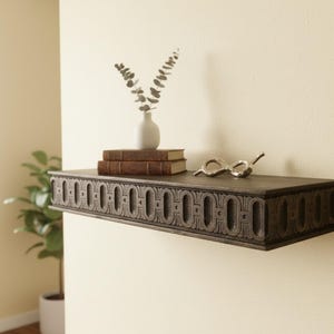 Wooden Floating Shelf – Solid Wood Wall Shelf with Greek Key Carved Detail, Rustic Farmhouse Floating Storage, Decorative Wall Mounted Shelf image 8