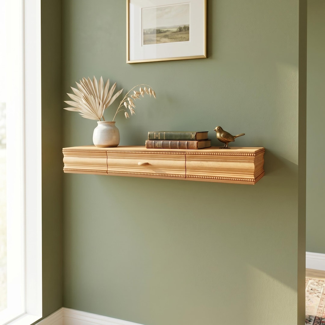 Solid Wood Fluted Floating Console Table | Mid Century Modern Entryway ...