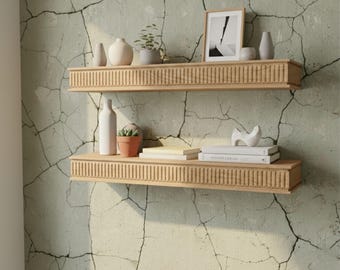 Hand-Carved Wooden Floating Shelf, Ornate Rustic Wall Decor