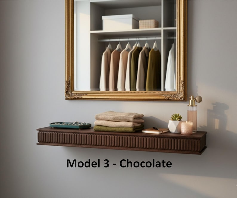 Wooden Floating Shelf – Solid Wood Wall Shelf with Greek Key Carved Detail, Rustic Farmhouse Floating Storage, Decorative Wall Mounted Shelf image 7