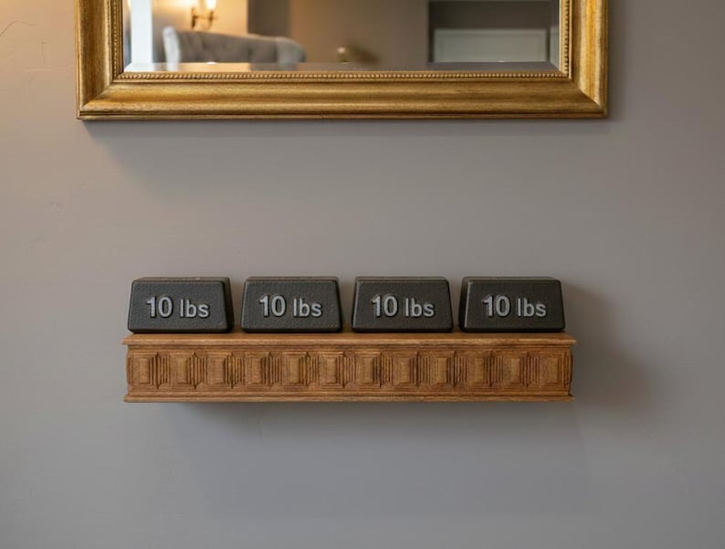 Wooden Floating Shelf – Solid Wood Wall Shelf with Greek Key Carved Detail, Rustic Farmhouse Floating Storage, Decorative Wall Mounted Shelf image 4