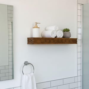 Wooden Floating Shelf – Solid Wood Wall Shelf with Greek Key Carved Detail, Rustic Farmhouse Floating Storage, Decorative Wall Mounted Shelf image 10