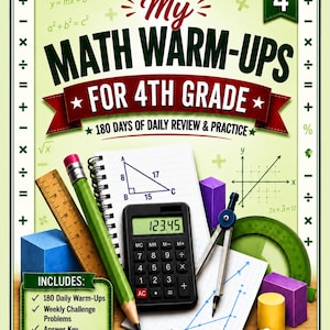 4th Grade Math Workbook | 180 Daily Math Warm-Ups | Homeschool Curriculum | STEM Activities | Math Review | Printable PDF