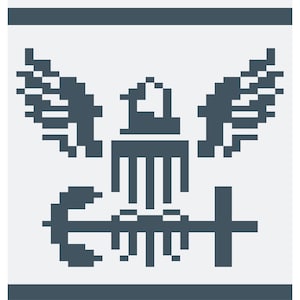 May include: A navy blue pixelated design of an eagle with outstretched wings, a shield, and a cross-like symbol. The text "Navy (Copy)" is at the top, and "Made with KozyGrid" is at the bottom.