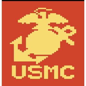 May include: A pixelated design featuring the USMC emblem in yellow against a red background. The text "USMC" is displayed in yellow at the bottom. The image has a black border and the text "usmc (Copy)" at the top.