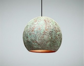 Handmade Green Patina Copper Dome Pendant Light