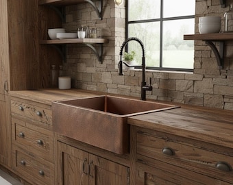 Handmade Copper Apron front Farmhouse Sink – Retro Patina Undermount Kitchen Sink
