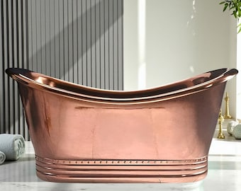Handmade Copper Soaking Bathtub, Polished Freestanding Spa Tub