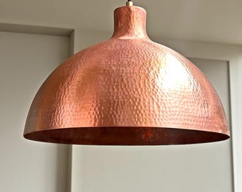 Handmade Copper Pendant Light, Hammered Dome Ceiling Light