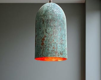 Green Patina Farmhouse Light Fixture, Oxidized Copper Kitchen Island Ceiling Lights