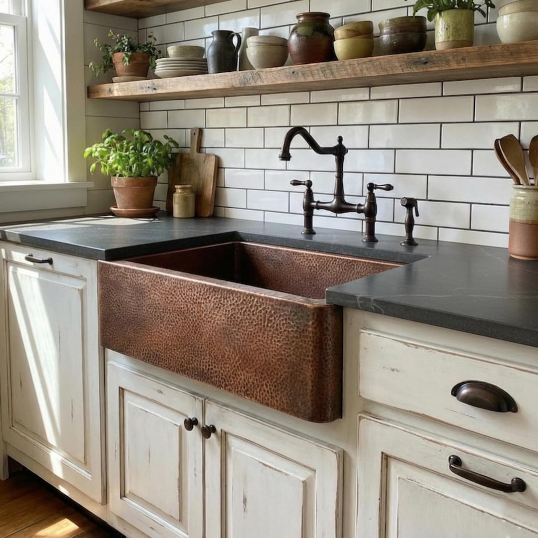 Handmade Copper Farmhouse Sink, Retro Patina Finish, Undermount Kitchen ...