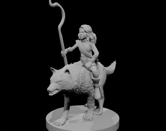 Halfling Druid Miniature - Wolf Rider for Tabletop RPGs