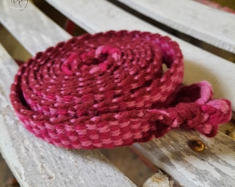 Handwoven Organic Thick Wool Belt in pink, purpur and bordeaux (180cm long, 2cm wide)