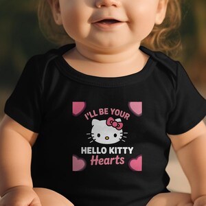 Baby Outfit Hello Kitty Hearts Black Baby Onesie, Cute Infant Clothes, I'll Be Your Hello Kitty, Adorable Baby Gift