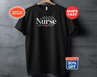 Nurse Heart Polka Dot T-Shirt, RN LPN Medical Staff Apparel