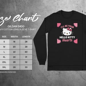 Hello Kitty Hearts Long Sleeve T-Shirt, Cute Graphic Tee, Women's Fashion, Valentine's Day Shirt, Black, Gildan 5400, Small to 3XL