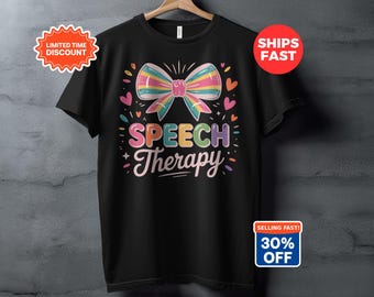 Speech Therapy T-Shirt, SLP Communication Awareness Top, Colorful Bow Hearts Graphic