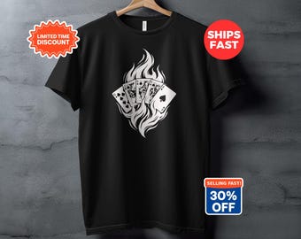 Flaming Royal Flush T-Shirt, Spades Poker Hand Tee, Casino Gambler Apparel