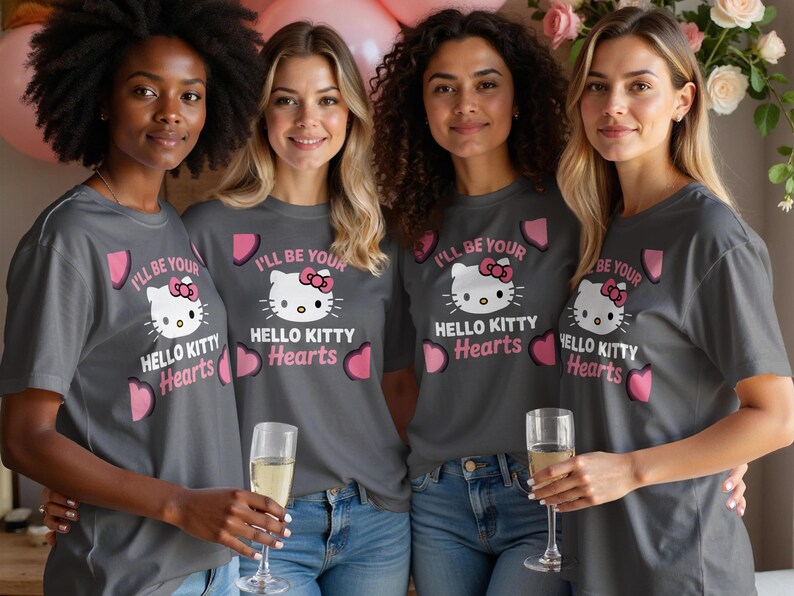 I'll Be Your Hello Kitty Hearts T Shirt, Cute Graphic Tee, Adorable Kitty Print, Casual Wear, Fun Gift Idea, Women's Fashion Top