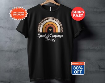 Speech Language Therapy Leopard Rainbow Boho T-Shirt SLP Gift