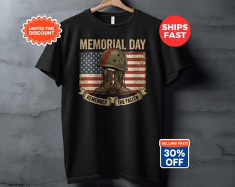 Memorial Day Fallen Heroes T-Shirt, Distressed American Flag Military Design