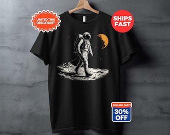 Astronaut Moon Walk T-Shirt, Vintage Space Art Graphic Tee