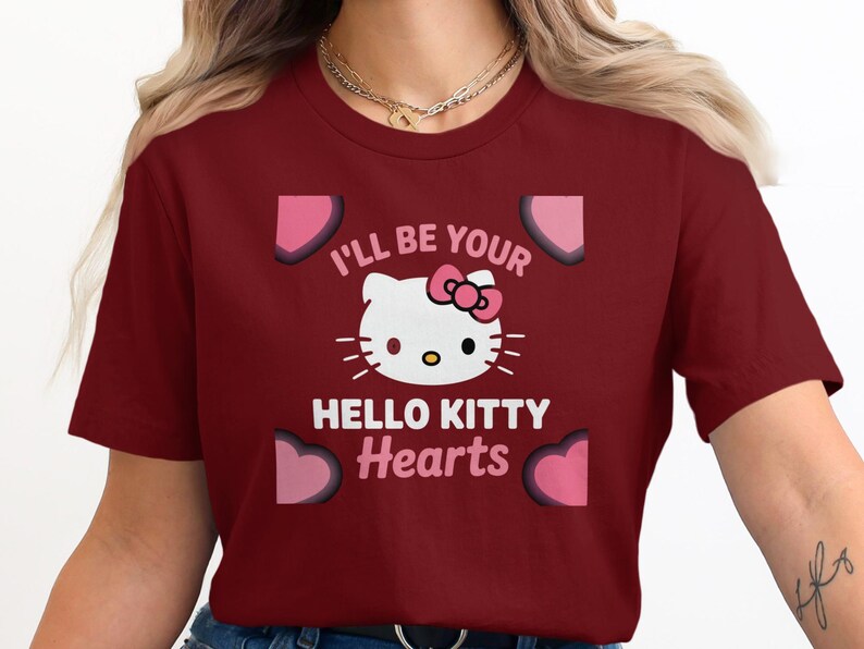Hello Kitty Hearts Shirt, Womens Cute Graphic Tee, I'll Be Your Hello Kitty T-Shirt, Kawaii Cat Valentines Day Gift
