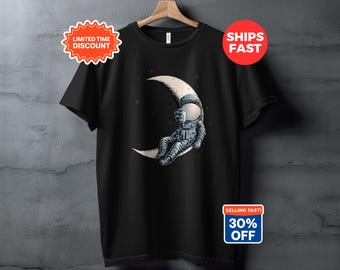 Astronaut on Moon T-Shirt, Cosmic Celestial Lunar Art Graphic Tee